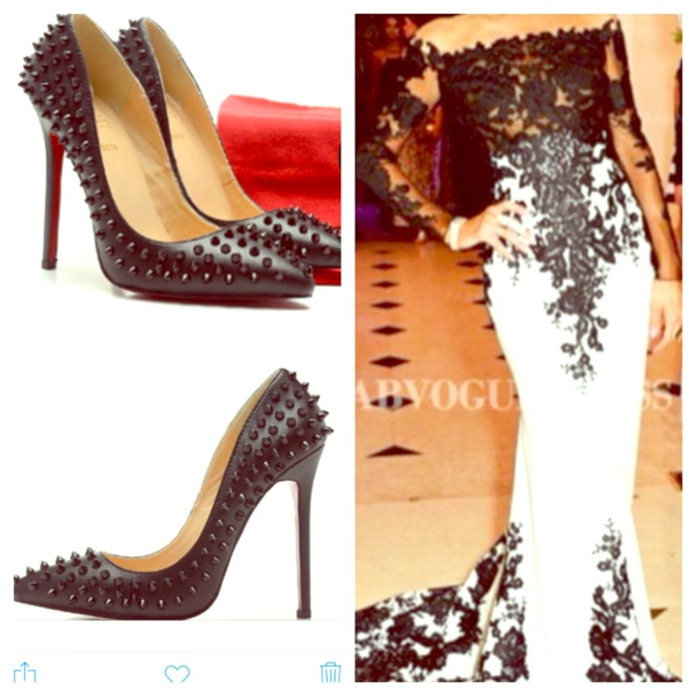 White and black evening gown